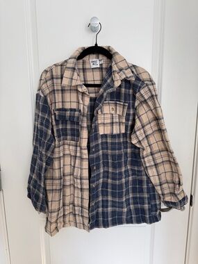Princess Polly Beige and Navy Plaid Shacket